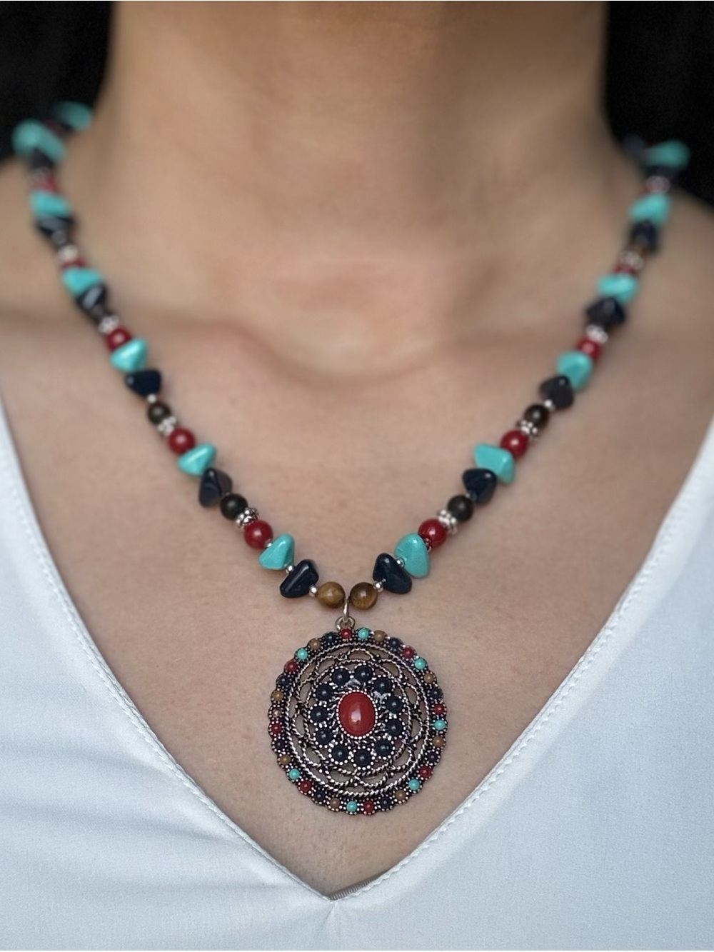 CHAPS Vintage Boho Medallion Pendant Necklace
